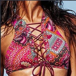Victoria’s Secret Patchwork Lace-Up High Waisted Bikini Set – Size M – NWOT